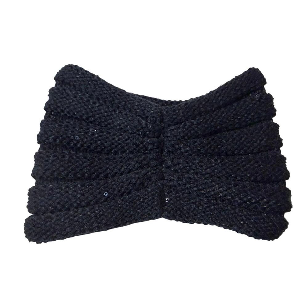 C.C Exclusives Black Tight Knit Ribbed Sequin Sparkle Cozy Outerwear Headband